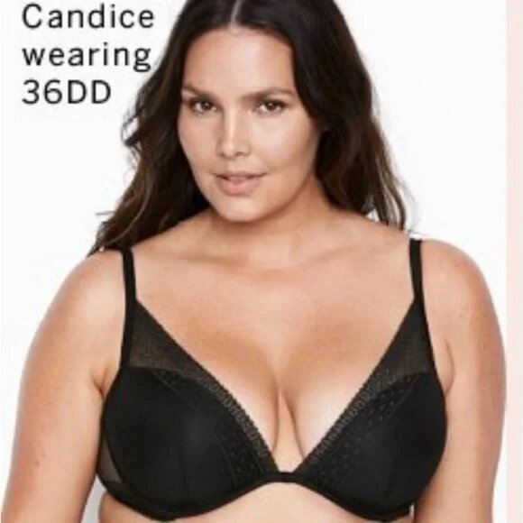Victoria's Secret Incredible Plunge Bra in Black Lace Padded Underwire 36DD - Picture 1 of 16